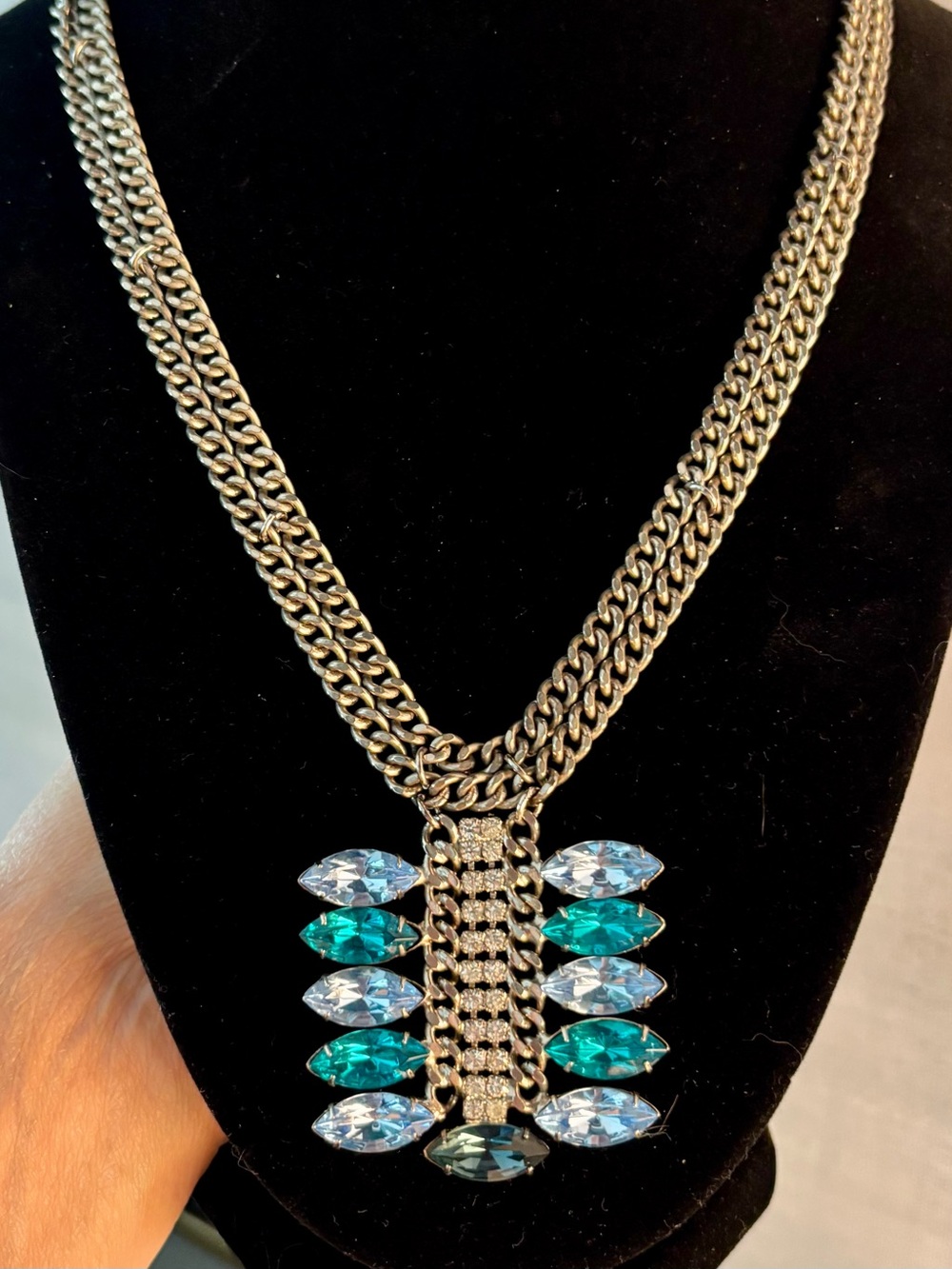 Anthropologie Crystal Silver Chain Pendant Necklace - Picture 6 of 6